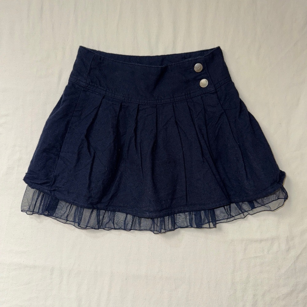 Gapkids Navy Skirt Girls 8 Ruffled Tulle Hem Button Detail Playful Preppy School